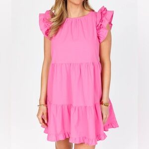 Avara Pink Mini Dress with layered ruffle sleeves